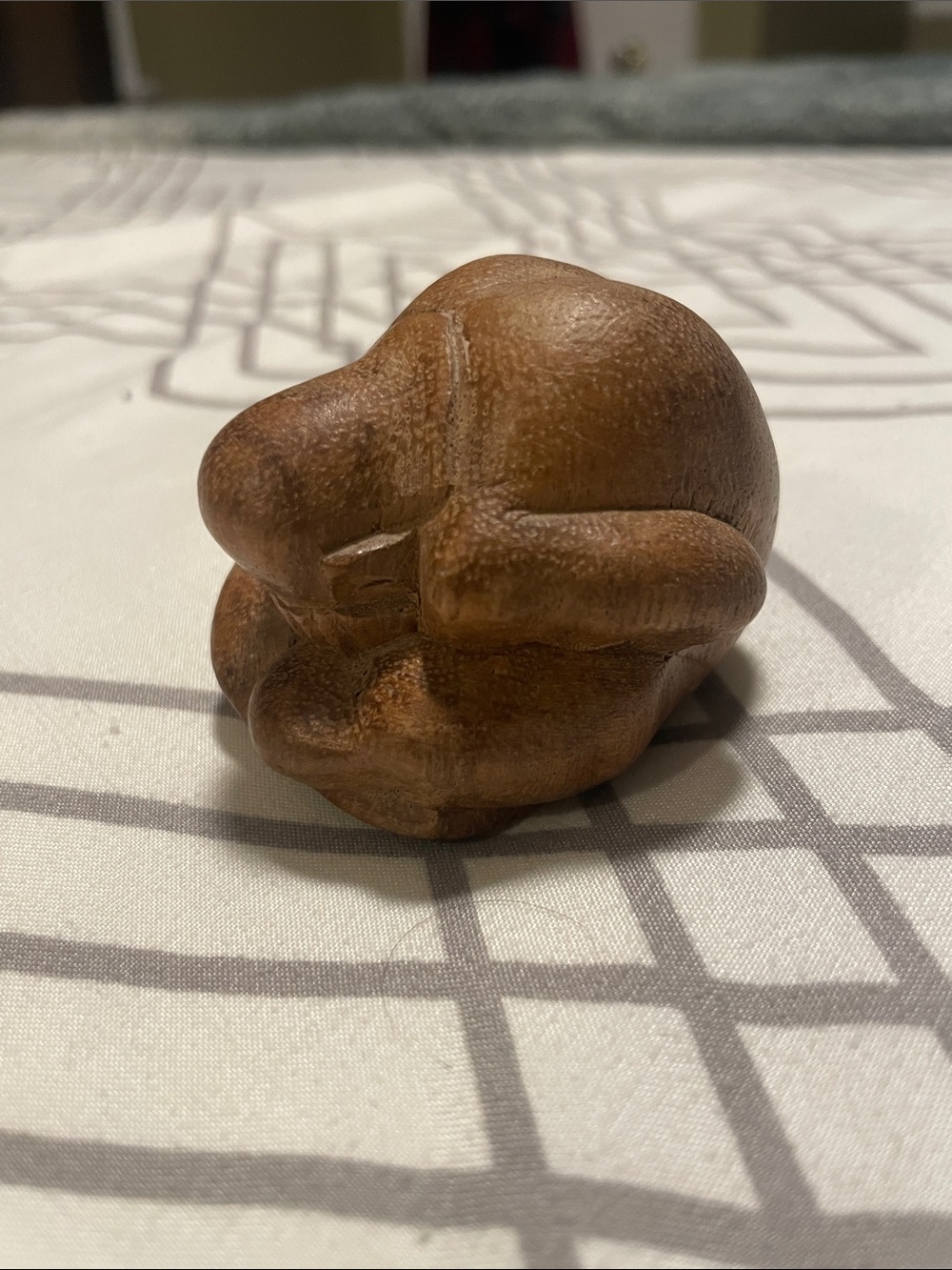 Handcrafted Vintage Pocket Sculpture Wood Carving- weeping Buddha